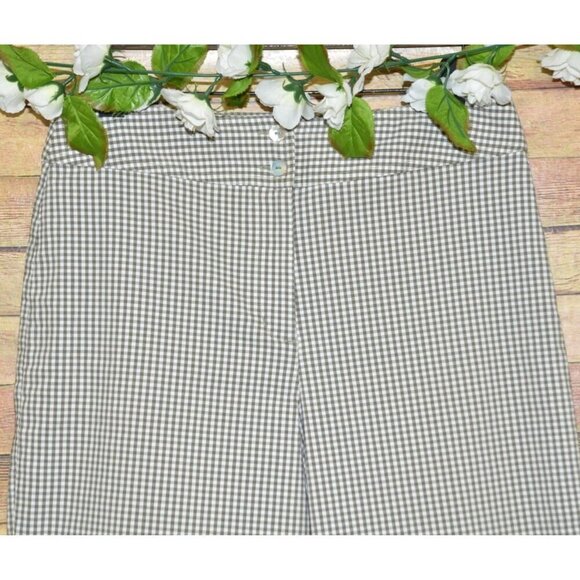 Chico's Olive Green Gingham Checked Wide Ankle Pants Size 2 US L 12 Stretch - Picture 2 of 7